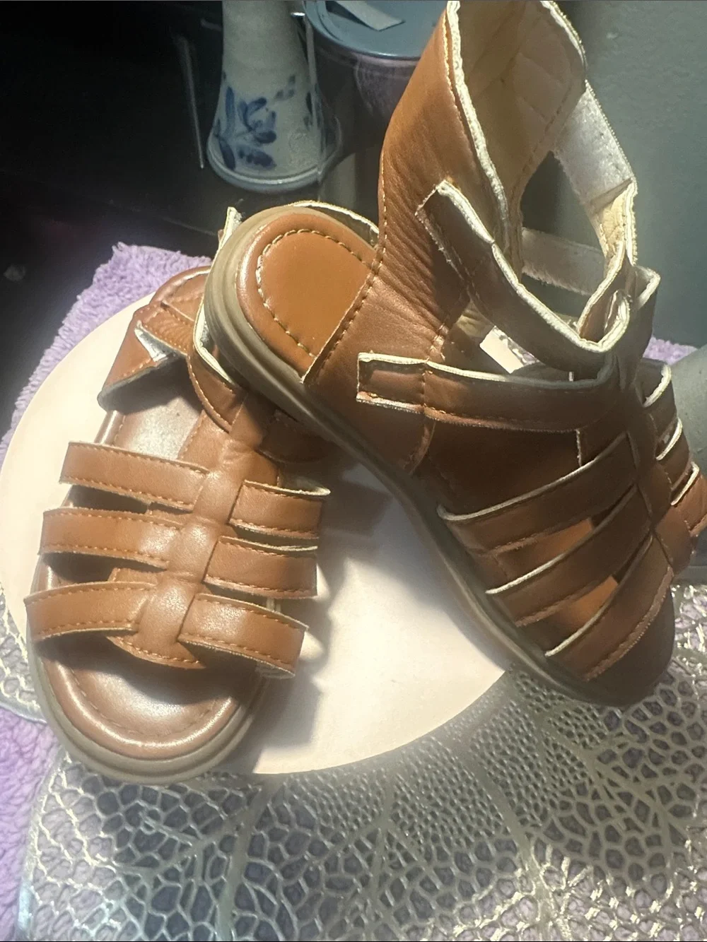 Kids Brown Leather Strap Sandals